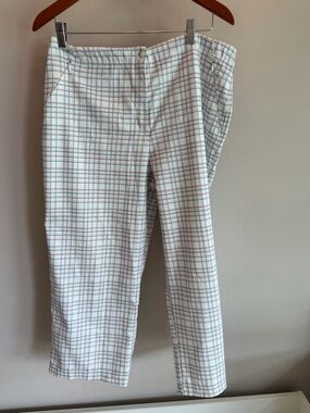 Bolle Womens Plaid Golf Pants White Pink Green Blue Check Cropped Size 12